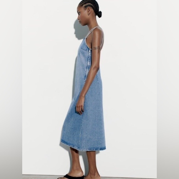 Zara denim dress maxi full length jean casual - Picture 8 of 11